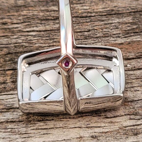 Elle Sterling Herringbone Basketweave Rectangle Ring NWOT - Picture 6 of 10